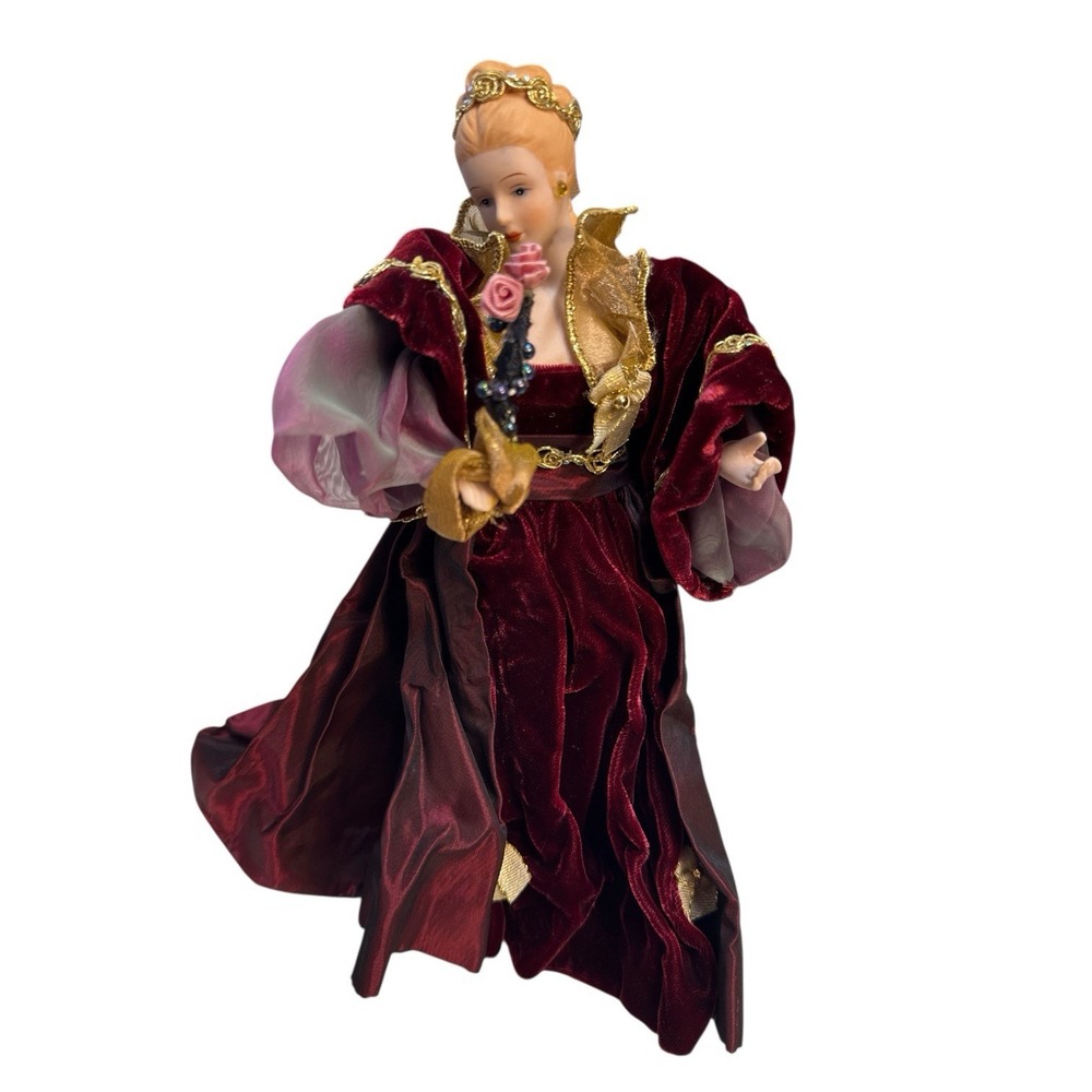 Vintage Dandee Angel Tree Topper Burgundy&Gold Victorian Gown Porcelain 11Ft‎